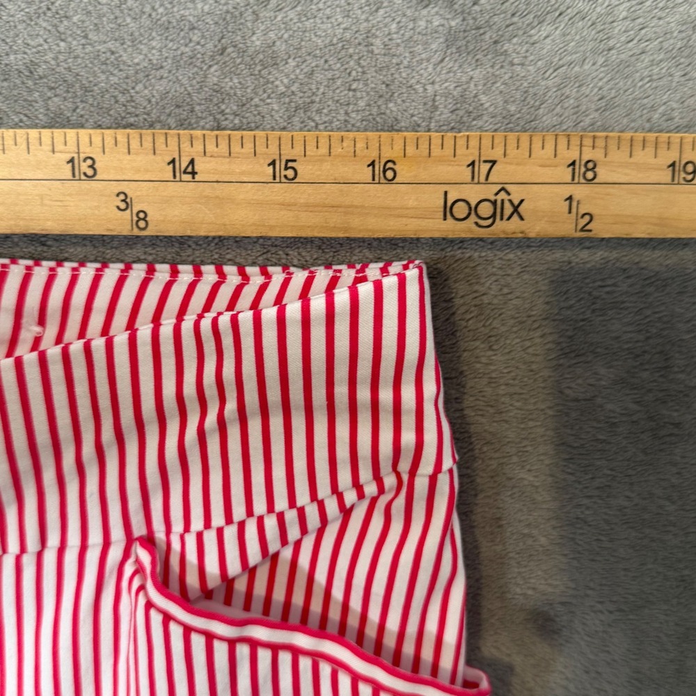 Chicos Perfect Stretch Pink Striped Capri Crop Pants XL Pull On Lace Up Nautical - Picture 10 of 12